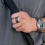 Load image into Gallery viewer, Black Diamond - Men’s Ring 8mm - Silver Inlay - ARES - Elysium Black Diamond