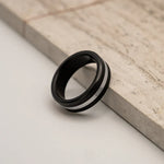 Load image into Gallery viewer, Black Diamond - Men’s Ring 8mm - Platinum Inlay - ARES - Elysium Black Diamond