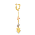 Load image into Gallery viewer, Tri-Color Clover Yellow Gold Dangle Earrings