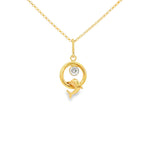 Load image into Gallery viewer, Yellow Gold Dolphin Charm Necklace with Round Brilliant CZ