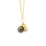Load image into Gallery viewer, Yellow Gold Necklace with Round Dark Green Pearl Pendant