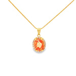 Load image into Gallery viewer, Yellow Gold Charm Necklace with Oval-Cut Pink Quartz