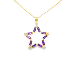 Load image into Gallery viewer, Yellow Gold Star Charm Necklace with Purple CZ Gemstone