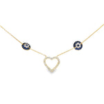 Load image into Gallery viewer, Yellow Gold Diamond Heart and Evil Eye Charm Necklace