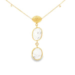 Load image into Gallery viewer, Yellow Gold Charm Necklace with Oval Quartz Cabochon Pendants