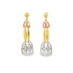 Load image into Gallery viewer, Elegant 14ct Triple Tone Gold Dangle Earrings with Geometric Design