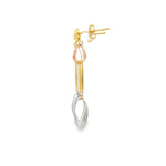 Load image into Gallery viewer, Elegant 14ct Triple Tone Gold Dangle Earrings with Geometric Design