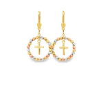 Load image into Gallery viewer, Tri-Gold Cross Dangle Earrings