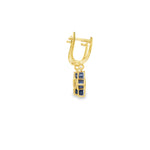 Load image into Gallery viewer, Yellow Gold Dangle Earrings with Royal Blue stone and CZ Floral Quatrefoil