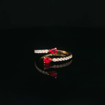 Load image into Gallery viewer, Yellow Gold Multistone Ring with Brilliant Cut Pear Shape Rubies