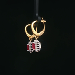 Load image into Gallery viewer, 18ct Yellow Gold Drop Earrings with Emerald Cut Ruby & Diamond