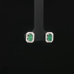 Load image into Gallery viewer, Elegant Emerald Step Cut White Gold Stud Earrings