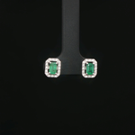 Load image into Gallery viewer, Elegant Emerald Step Cut White Gold Stud Earrings