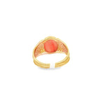 Load image into Gallery viewer, Orangy Red Coral Cabochon Yellow Gold Engraved Signet Ring