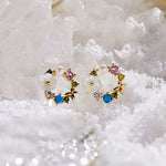 Load image into Gallery viewer, 14ct Cicek Kelebek Figurlu Gold Earrings Yesil