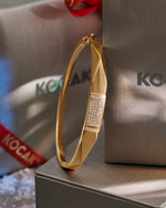 Load image into Gallery viewer, 14ct Stone Set Design Koseli Cuff Gold Bracelet