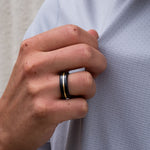 Load image into Gallery viewer, Black Diamond - Men’s Ring 7mm - 24k Yellow Gold Inlay - ARES - Elysium Black Diamond