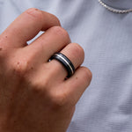 Load image into Gallery viewer, Black Diamond - Men’s Ring 7mm - Platinum Inlay - ARES - Elysium Black Diamond