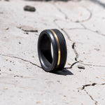 Load image into Gallery viewer, Black Diamond - Men’s Ring 8mm - Offset Inlay Gold - ARES - Elysium Black Diamond