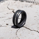 Load image into Gallery viewer, Black Diamond - Men’s Ring 8mm - Offset Inlay Silver - ARES - Elysium Black Diamond