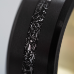 Load image into Gallery viewer, Black Diamond - Men’s Ring 8mm - Authentic Muonionalausta Meteorite Inlay With Sleeve - ARES - Elysium Black Diamond