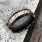 Load image into Gallery viewer, Men's Wedding Band | The Dino | Black Titanium with 14K Rose Gold | Elysium