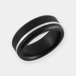 Load image into Gallery viewer, Black Diamond - Men’s Ring 8mm - Offset Inlay Silver - ARES - Elysium Black Diamond