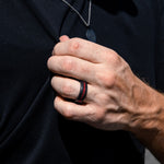 Load image into Gallery viewer, Black Diamond - Men’s Ring 8mm - Red Opal Inlay - KRATOS - Elysium Black Diamond
