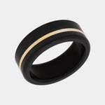 Load image into Gallery viewer, Black Diamond - Men’s Ring 8mm - Offset Inlay Yellow Gold - KRATOS - Elysium Black Diamond