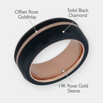 Load image into Gallery viewer, Black Diamond - Men’s Ring 8mm - 14k Rose Gold Sleeve with Rose Gold Offset Inlay - ARES - Elysium Black Diamond