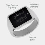 Load image into Gallery viewer, Black Diamond - Men’s Ring 8mm - Titanium Band w Custom Black Diamond Signet - PERSEUS - Elysium Black Diamond