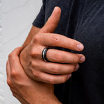 Load image into Gallery viewer, Black Diamond - Men’s Ring 8mm - Silver Inlay - KRATOS - Elysium Black Diamond