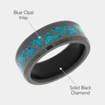 Load image into Gallery viewer, Black Diamond - Men’s Ring 8mm - Blue Opal Triangle Pattern Inlay - ARES - Elysium Black Diamond