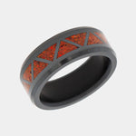 Load image into Gallery viewer, Black Diamond - Men’s Ring 8mm - Red Opal Triangle Pattern Inlay - ARES - Elysium Black Diamond