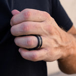 Load image into Gallery viewer, Black Diamond - Men’s Ring 8mm - Offset Inlay Yellow Gold - KRATOS - Elysium Black Diamond