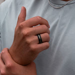 Load image into Gallery viewer, Black Diamond - Men’s Ring 7mm - 24k Yellow Gold Inlay - NYX - Elysium Black Diamond