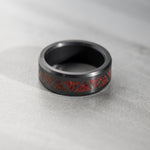 Load image into Gallery viewer, Black Diamond - Men’s Ring 8mm - Magma Opal Triangle Pattern Inlay - ARES - Elysium Black Diamond