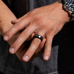 Load image into Gallery viewer, Black Diamond - Men’s Ring 8mm - Silver Inlay - ARES - Elysium Black Diamond