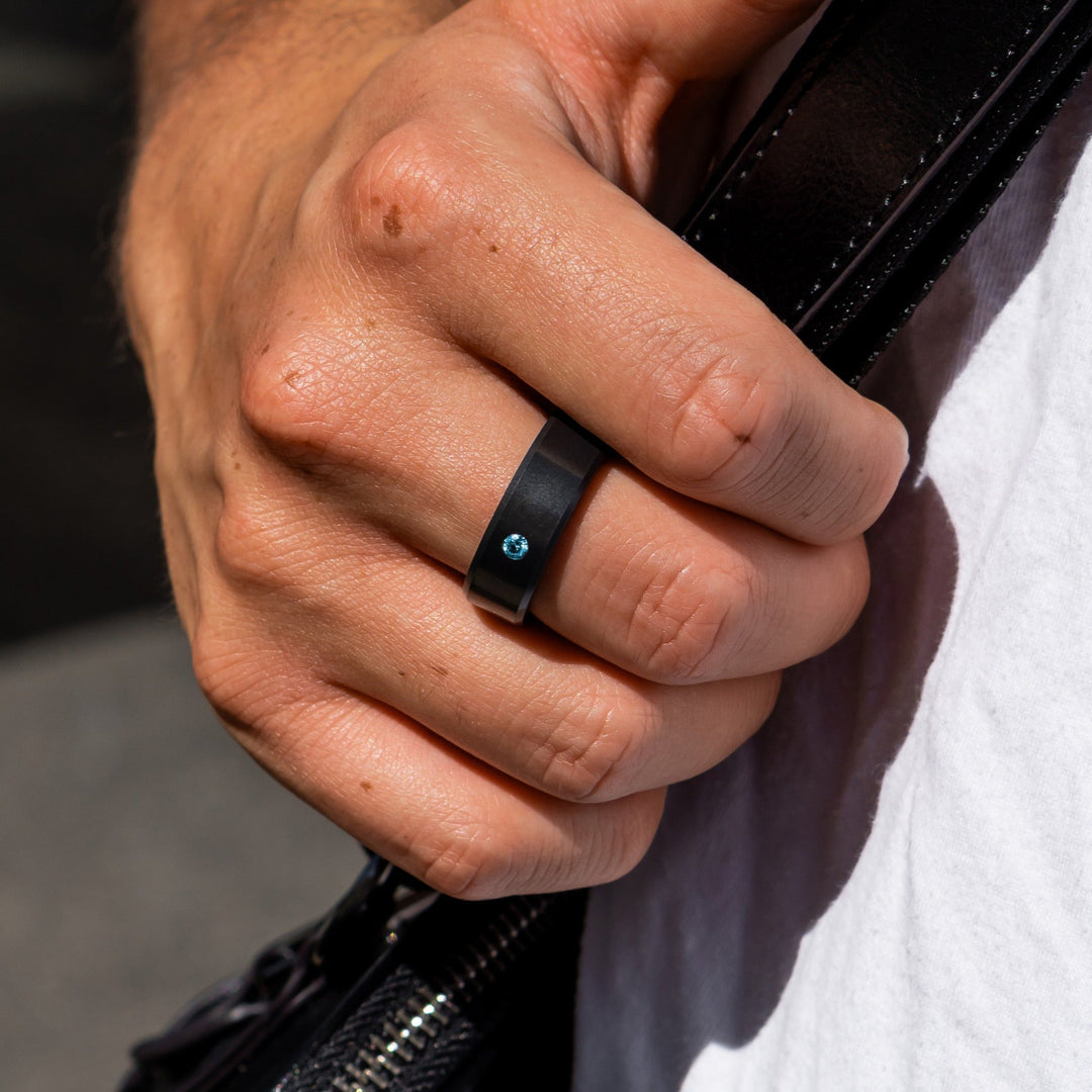 Black Diamond - Men’s Ring 8mm - Blue Diamond Inset - ARES - Elysium Black Diamond