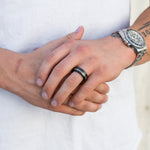 Load image into Gallery viewer, Black Diamond - Men’s Ring 8mm - Offset Inlay Silver - ARES - Elysium Black Diamond