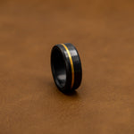 Load image into Gallery viewer, Black Diamond - Men’s Ring 8mm - Offset Inlay Gold - ARES - Elysium Black Diamond