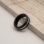 Load image into Gallery viewer, Black Diamond - Men’s Ring 8mm - Silver Inlay - ARES - Elysium Black Diamond