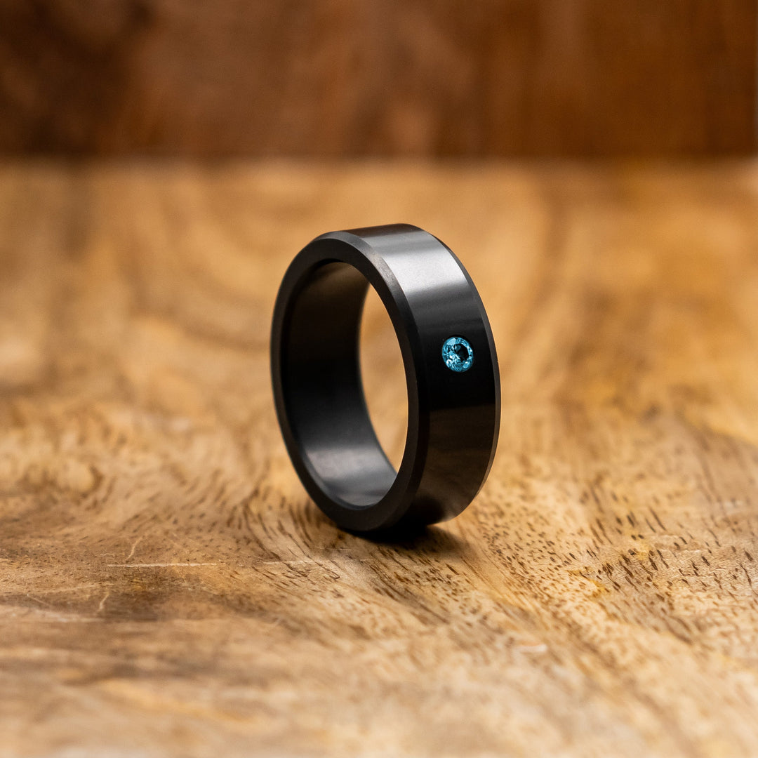 Black Diamond - Men’s Ring 8mm - Blue Diamond Inset - ARES - Elysium Black Diamond