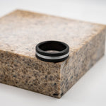 Load image into Gallery viewer, Black Diamond - Men’s Ring 8mm - Silver Inlay - ARES - Elysium Black Diamond