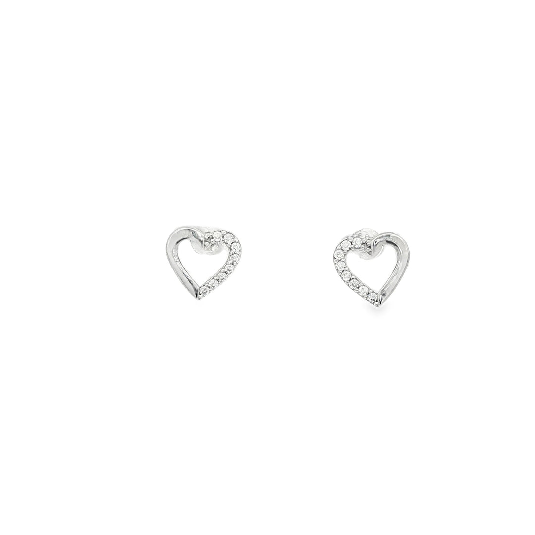 White Gold Heart-Shaped CZ Stud Earrings