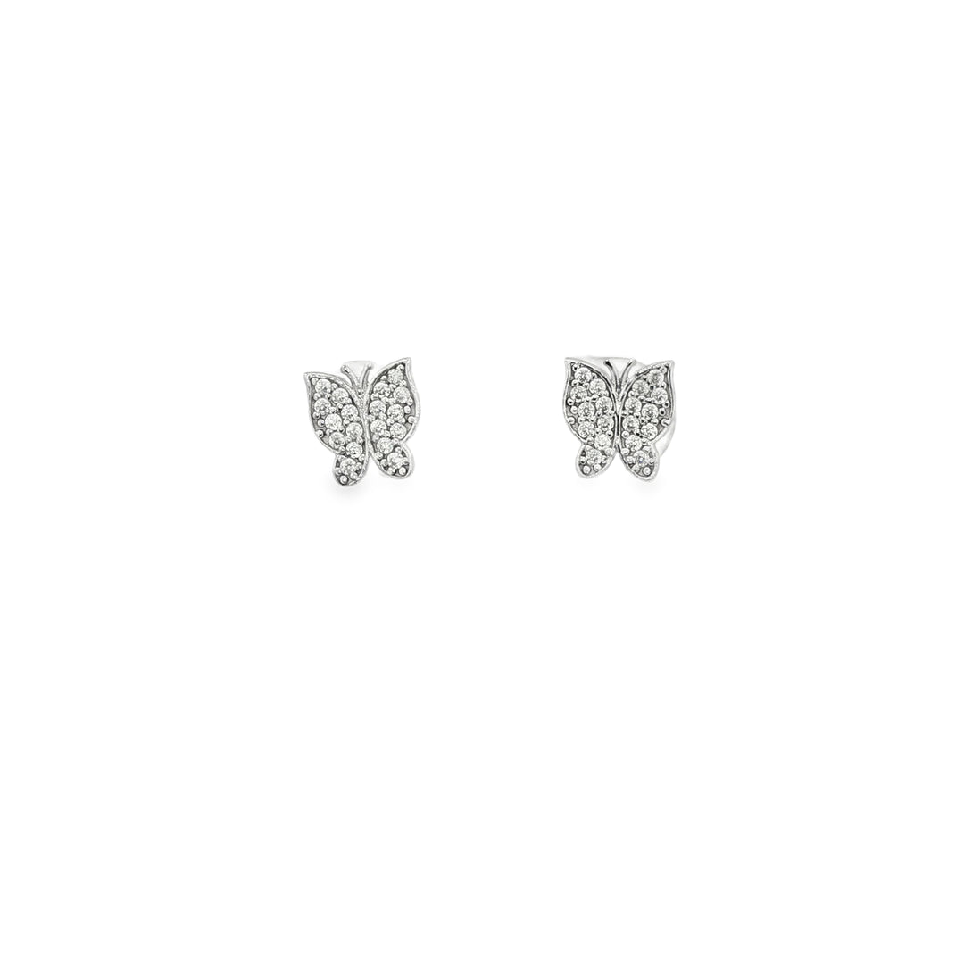 White Gold Butterfly Stud Earrings with Round Brilliant CZ