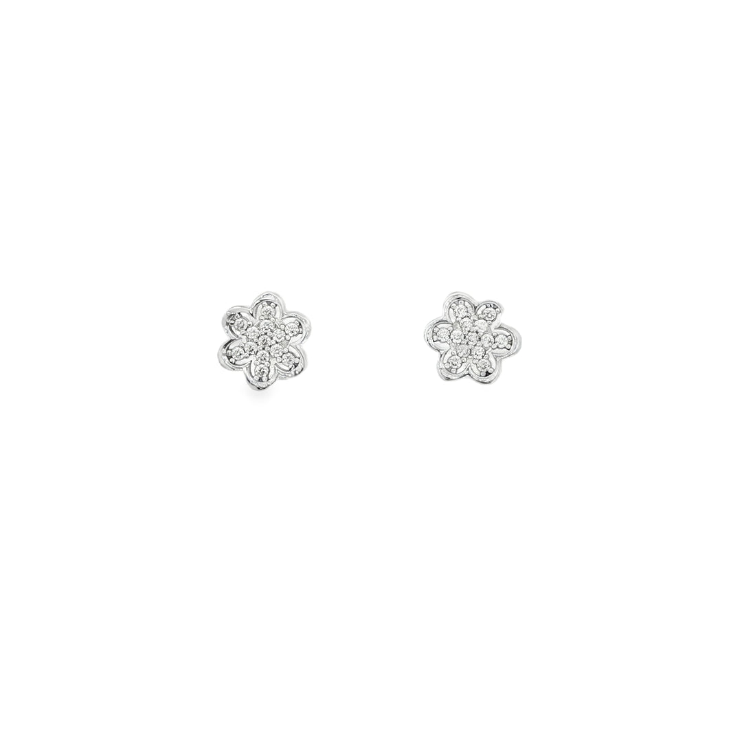 White Gold Floral CZ Stud Earrings