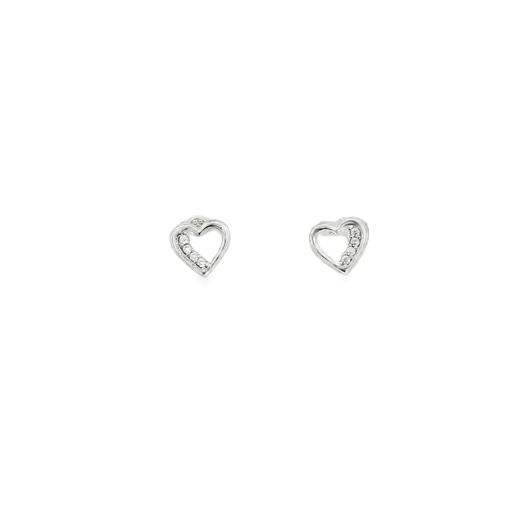 14ct White Gold Heart Stud Earrings with Round Brilliant CZ