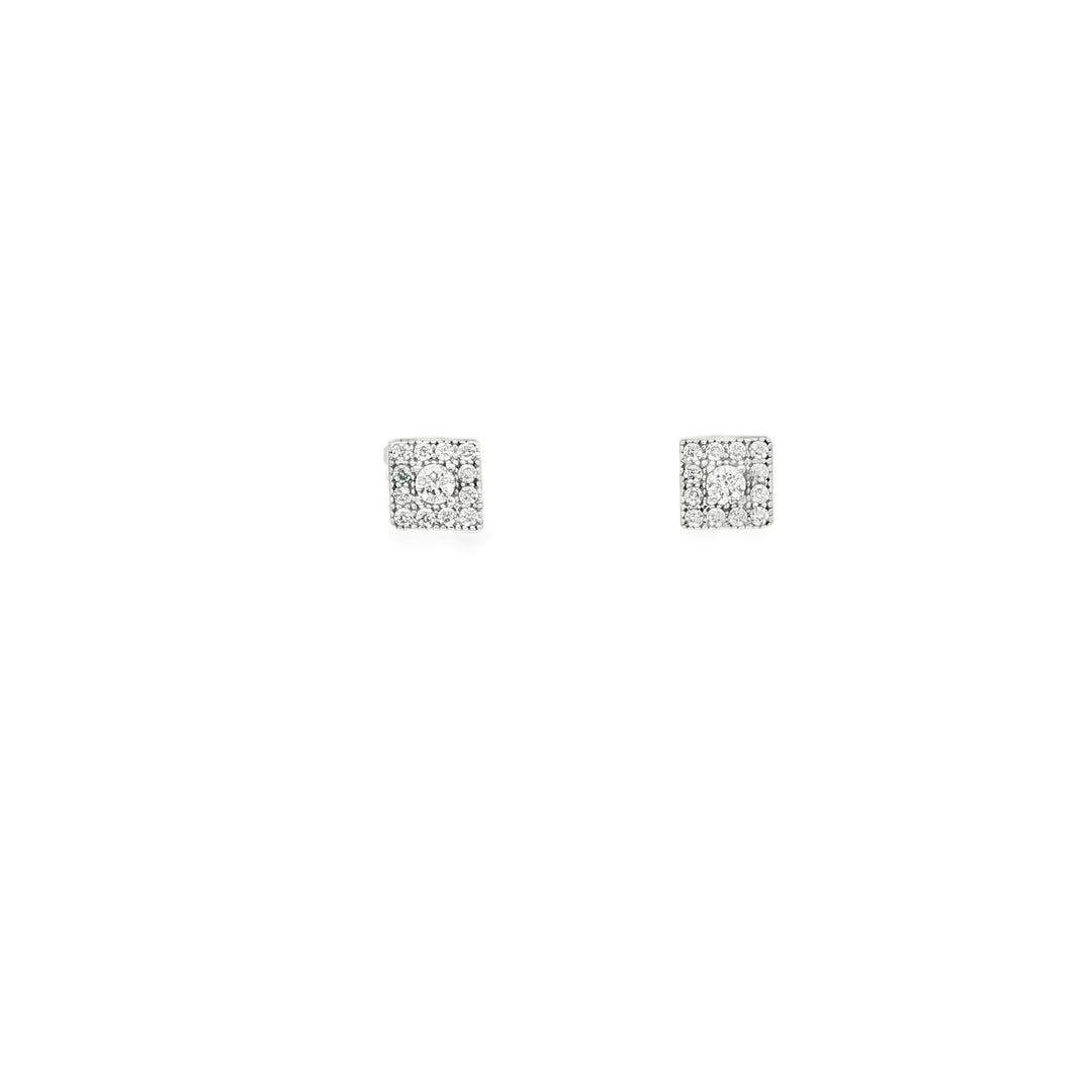 White Gold Stud Earrings with Square Cut CZ