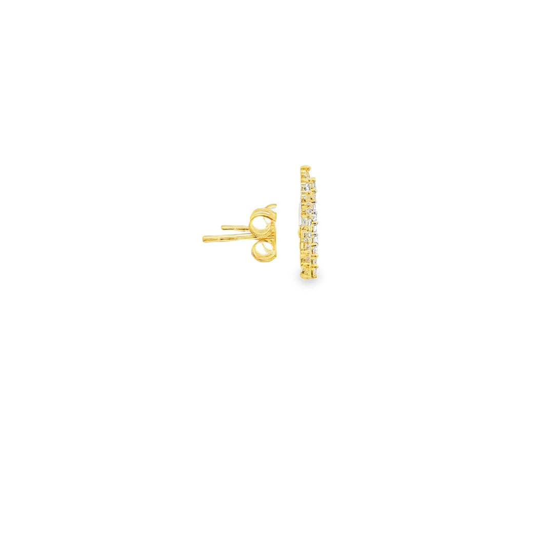 Gold Stud Earrings with Round Brilliant Cut CZ